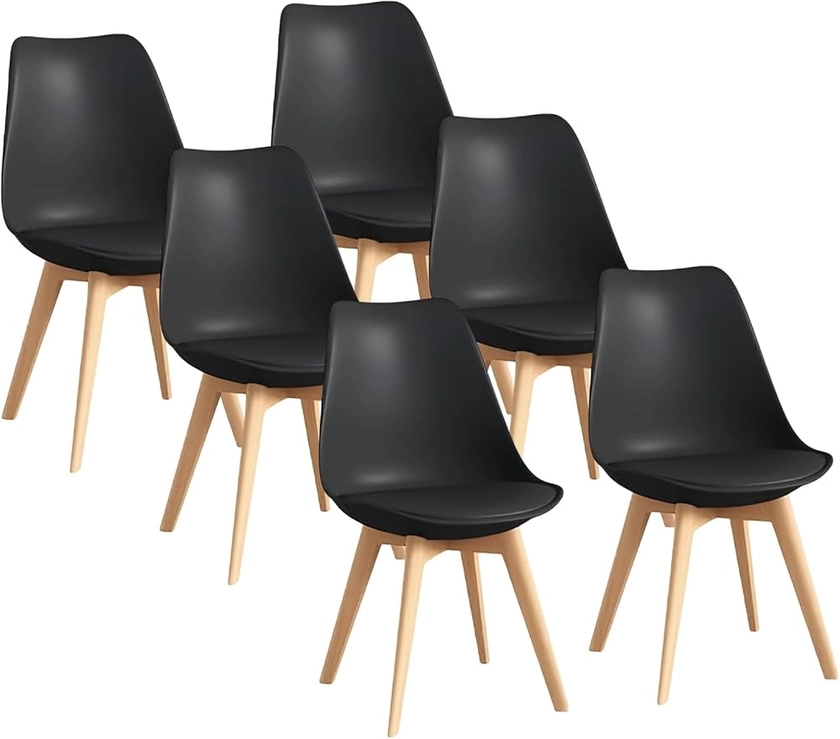 BOLLI Chaises de Salle à Manger Scandinave Lot de 6, Chaise de Cuisine, Idéal pour Salle à Manger, Salon, Chambre à Coucher (Tulipe, Noir)