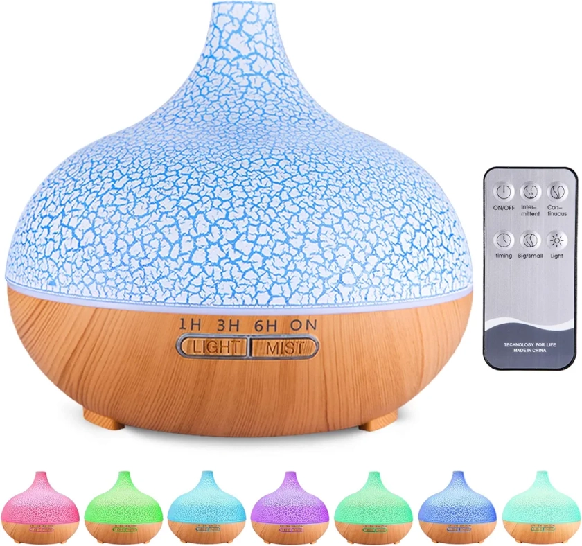 MUOIVG Diffuseur d'Huiles Essentielles,550ml Ultrasonique Humidificateur Diffuseur Aromathérapie Electrique avec Télécommande,7 Couleurs Lumières LED,Minuterie,Arrêt Automatique,Silencieux