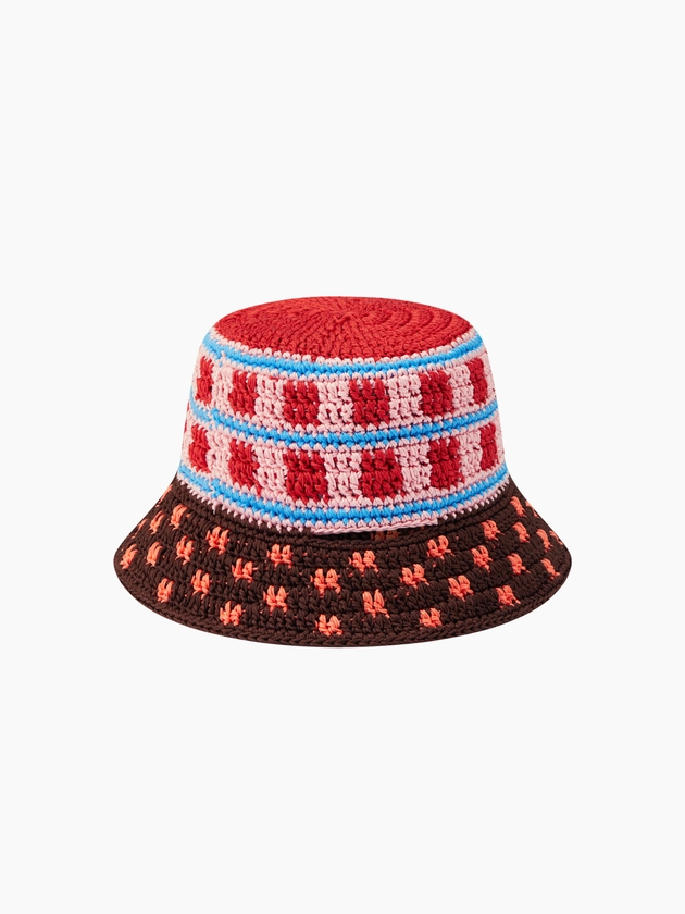 Polyester BOWKNOT STRIPED CROCHET BUCKET HAT For Picnic Vacation