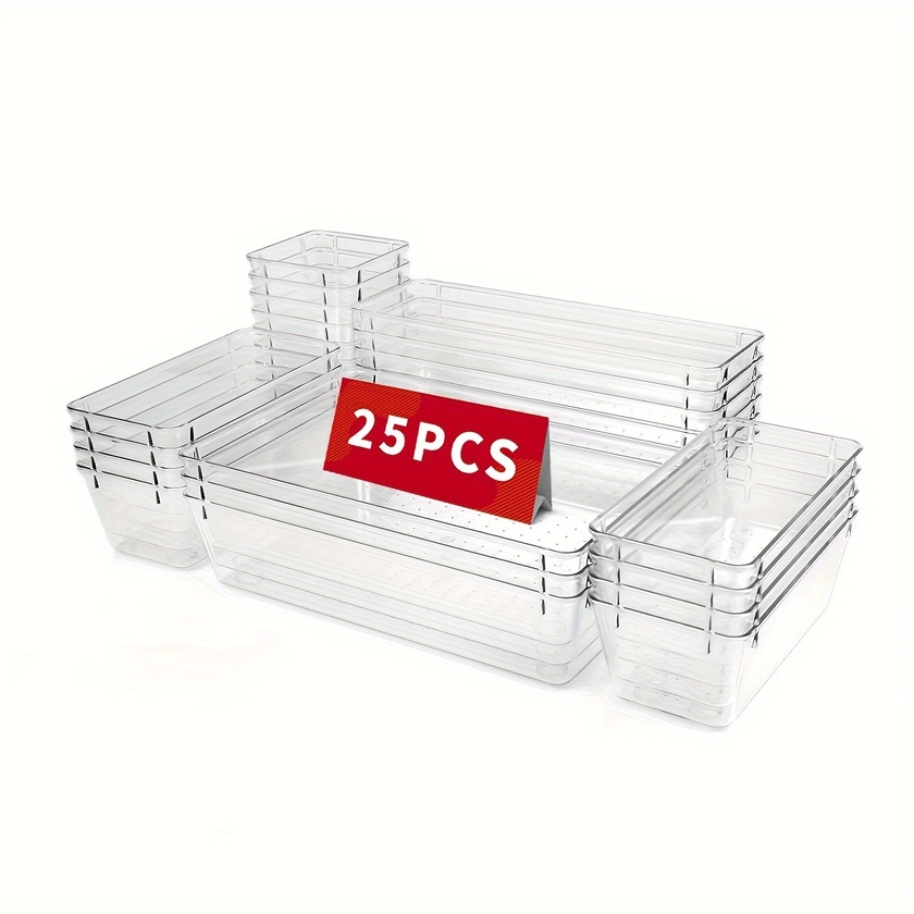 7/11/25pcs/set Clear Plastic Drawer Organizer Set, 4 Sizes Desk Drawer Divider Organizers And Storage Bins For Makeup, Jewelry, Sundries Home Accessor