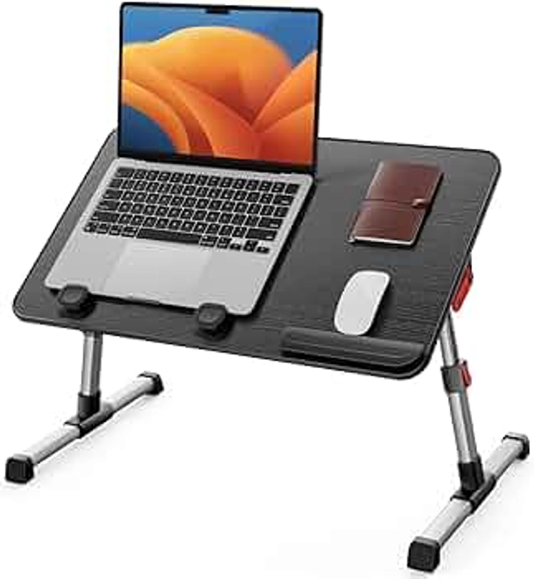 Mesa, SAIJI Mesa Plegable,Altura Ajustable, con 4 ángulos Ajustables, Plegable lapdesk, para sofá, Suelo, Trabajar, estudiar, Leer, Escribir, caben hasta 17 "portátil (60 * 33cm Negro)