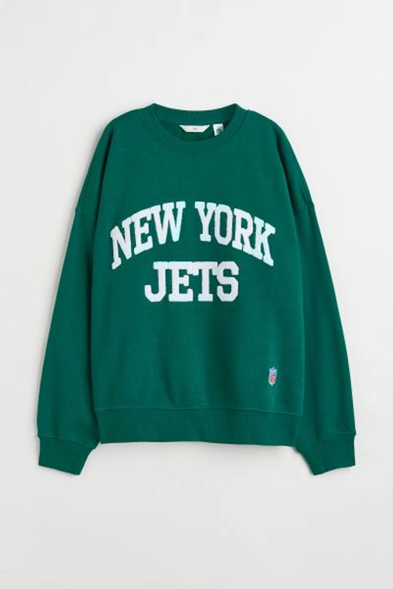 Sweat avec motif - Vert foncé/New York Jets - FEMME | H&M FR