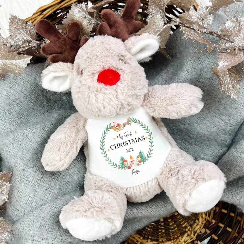 Personalised christmas teddy, personalised teddy, first christmas baby gift, christmas flower girl gift, babies first christmas