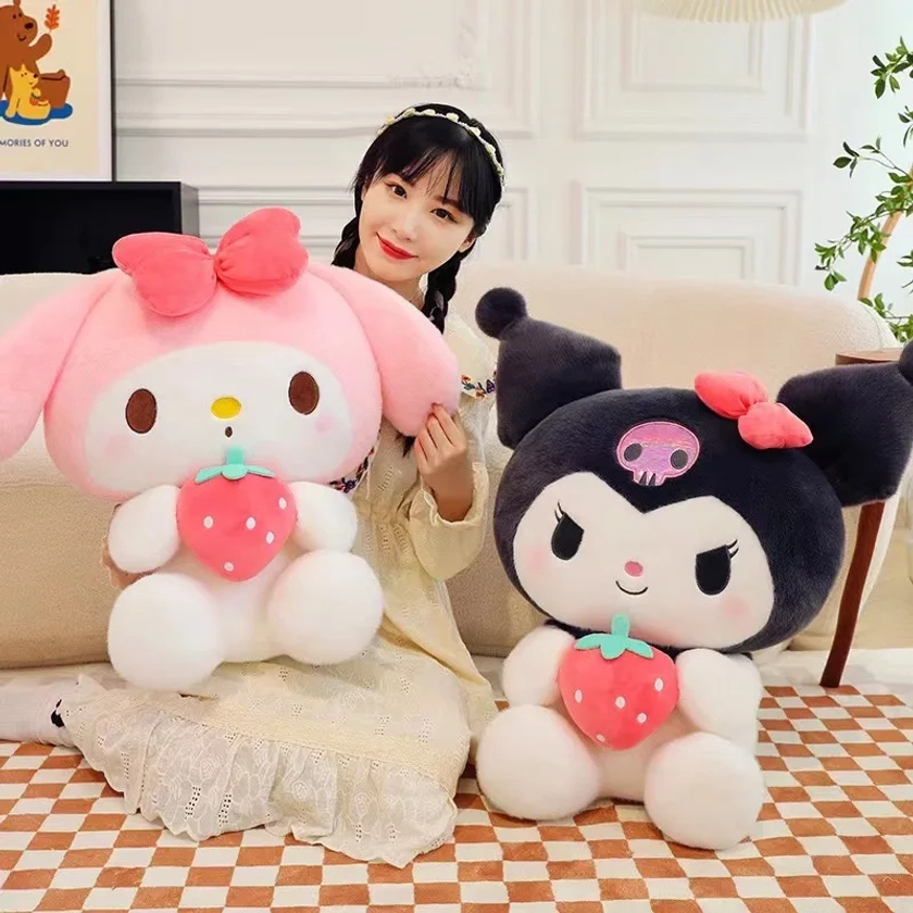 22/35cm Sanrio Strawberry Kuromi Pillow Plush Toy Girls Soft Stuffed Animal Toys Strawberry Melody Doll Gift
