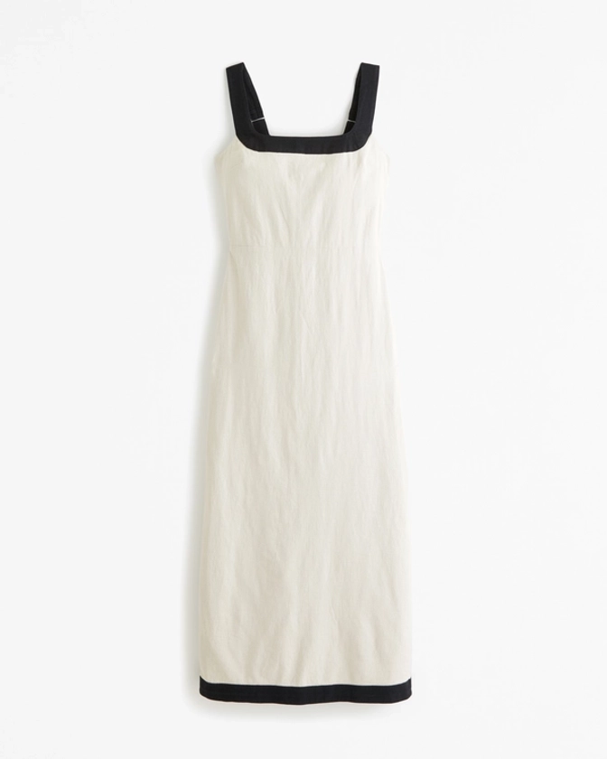 Women's Linen-Blend Squareneck Column Midi Dress | Women's Dresses & Jumpsuits | Abercrombie.com