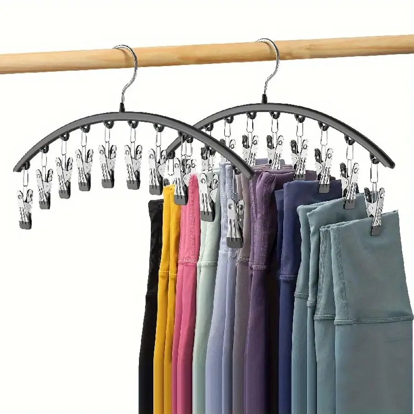1pc Clothes Hanger, Hanging Rack Space-Saving Curved Hanger For Yoga Pants And Leggings - Closet Organizer With 10 Clips, Pants Socks Hanger For Cloth