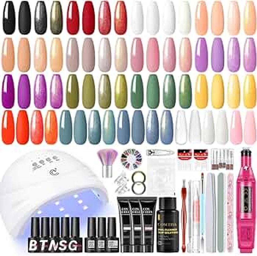 Gel Nail Polish Kit with U V Light Starter Kit and Drill 15 Colors Gel Nail Polish 3 Colors Poly Extension Gel Top Base Coat Nail Rhinestone Decorations Professionail Gel Manicure Kit Gift for Women