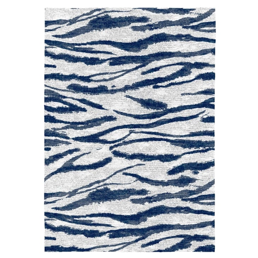 Tapis tufté en laine blanc à motif bleu en ondulation 90x150 HAYA | Maisons du Monde