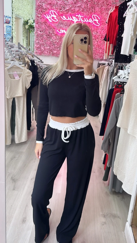 Black Longsleeve Contrast Co Ord