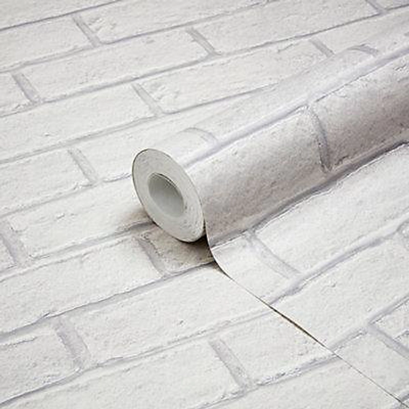 GoodHome Thedden Brick Off white Brick effect Textured Wallpaper | DIY at B&Q