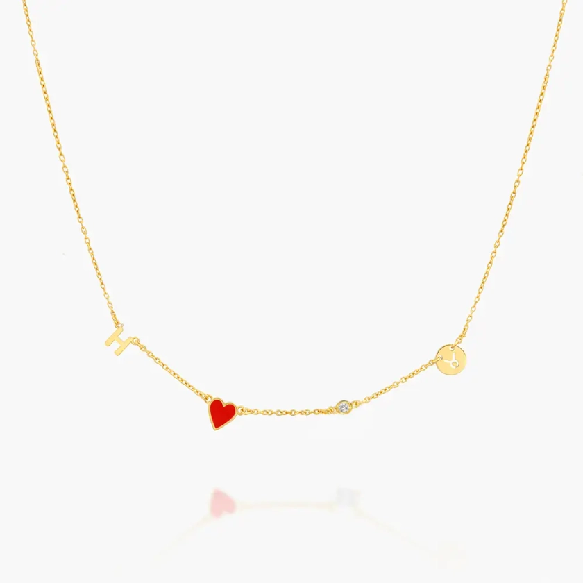 Inez Initial Heart Necklace With Diamond - Gold Vermeil