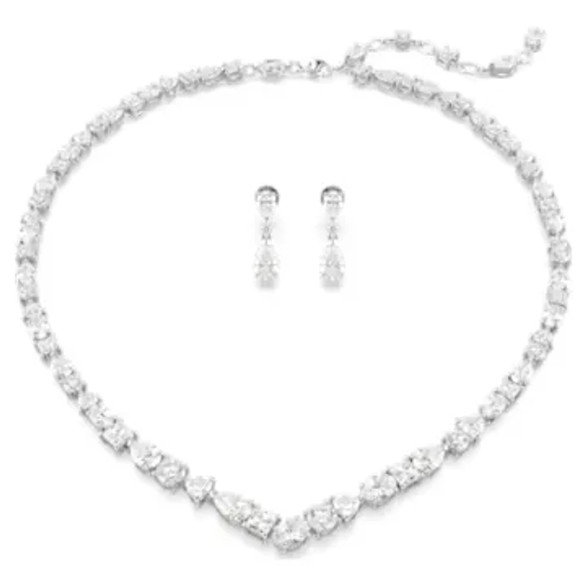 Mesmera set, Mixed cuts, White, Rhodium plated