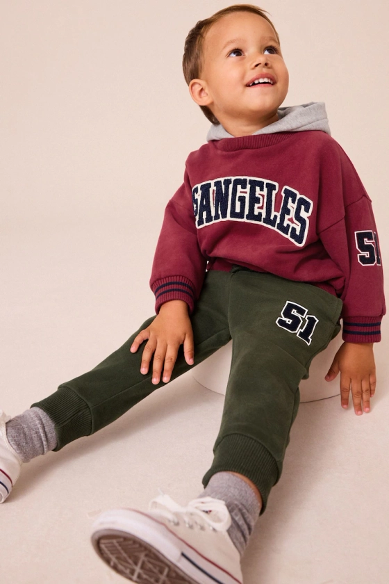 Buy Burgundy Red 100% Cotton Varsity Hoodie and Joggers Set (3mths-7yrs) from the Next UK online shop