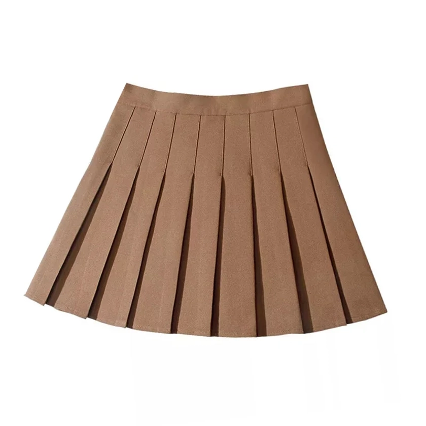 Brown Pleated Mini Skirts