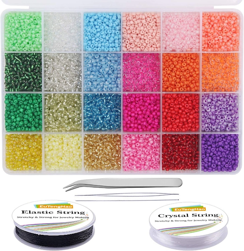 13200Pcs Glass Seed Beads Small Craft Beads Small Beads for DIY Bracelet Necklaces Crafting Jewelry Making Supplies with Two 0.6mm Clear Bracelet String (3mm, 550 Per Color, 24 Colors) | Michaels