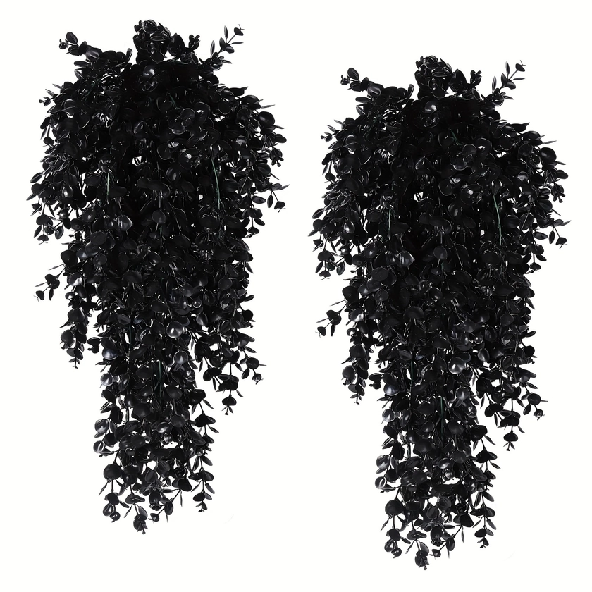 4pcs Artificial Black Eucalyptus Flowers Vine, Simulation Autumn Hanging Wall Rattan, UV Protection Plastic Plant, For Wedding Birthday Décor, Fall Ha