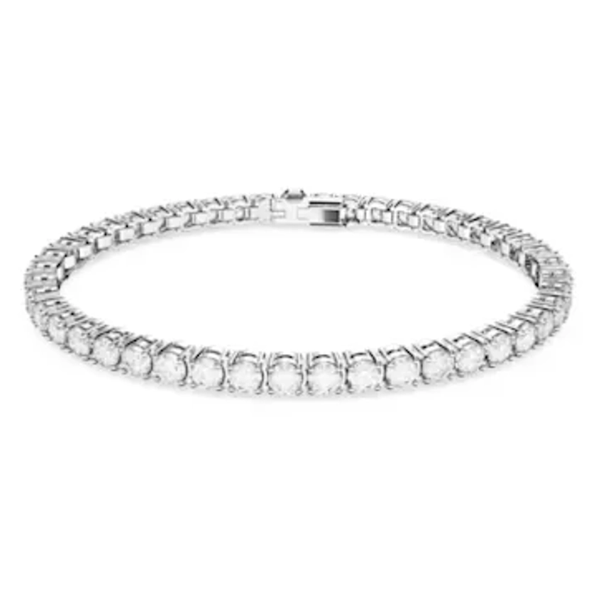 Matrix Tennis bracelet, Round cut, White, Rhodium plated by SWAROVSKI