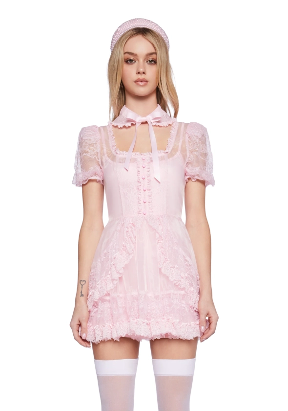 Current Mood Lace Mini Dress- Pink