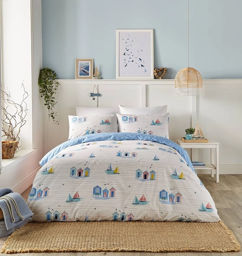 Fusion - Beach Huts - Duvet Cover Set - Double Bed Size in Blue : Amazon.co.uk: Home & Kitchen