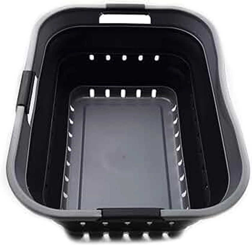 SAMMART 42L Collapsible Plastic Laundry Basket - Foldable Pop Up Storage Container/Organizer - Space Saving Hamper/Basket (1, Grey/Black)