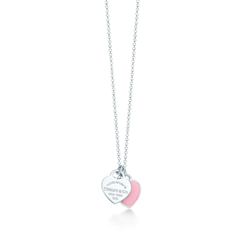 Return to Tiffany™ mini double heart tag pendant in silver with pink enamel finish. | Tiffany & Co. UK