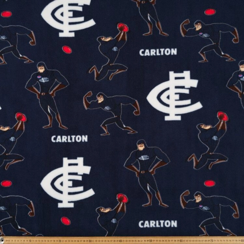 Carlton Blues AFL Logo Printed 148 cm Polyester Fleece Fabric Multicoloured