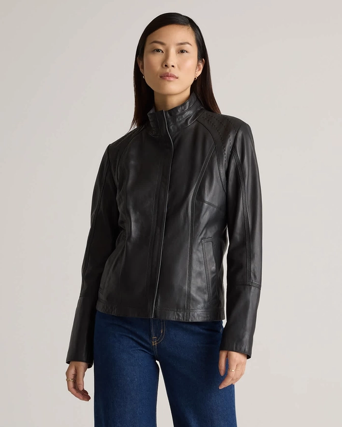 100% Leather Stand-Collar Jacket