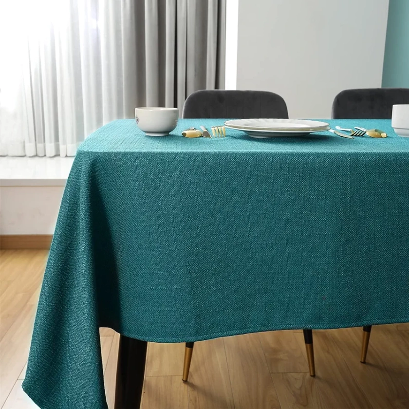 SEASHORE TREE Table Cloths Rectangle Large Teal tablecloth Cover Cloth Waterproof Faux Linen 145x215cm