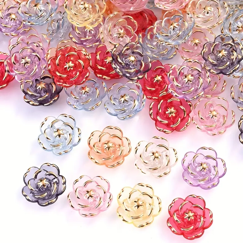 Acrylic Rose Beads with Golden Edge - 20pcs Transparent Flower Beads for DIY Jewelry, Bracelets, Necklaces, Keychains, and Handmade Crafts