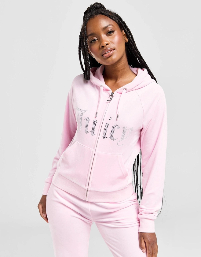 JUICY COUTURE Diamante Logo Velour Full Zip Hoodie