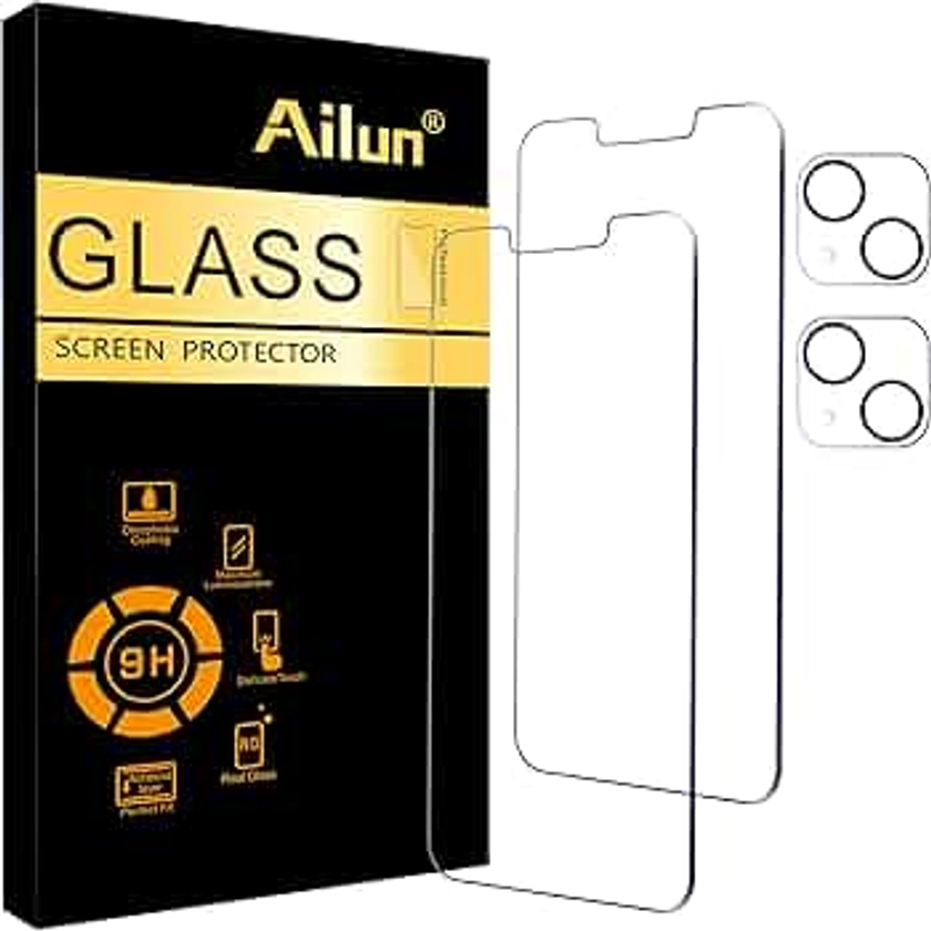 Ailun 2 Pack Screen Protector for iPhone 13 [6.1 inch Display] with 2 Pack Tempered Glass Camera Lens Protector,[9H Hardness]-HD[4 Pack]