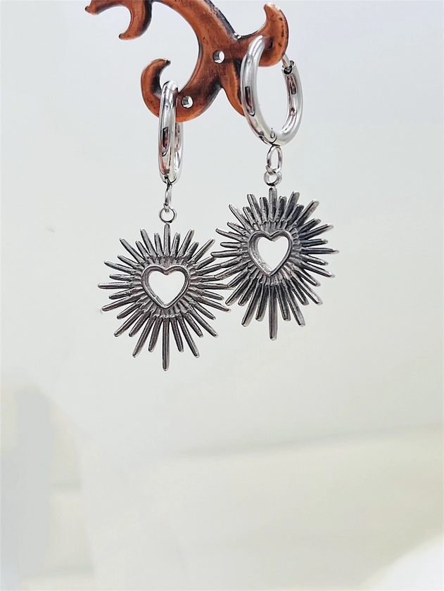 1pair Personalized Trendy Heart & Sunflower Shaped Earrings