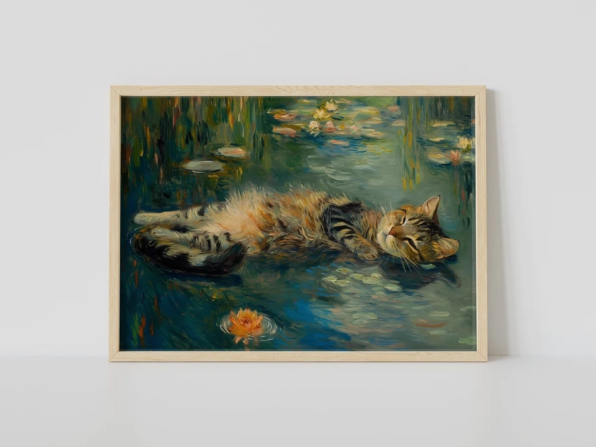 Sleeping Cat Waterlily Floral Print Famous Painting Framed Cat Mom Gift Poster Canvas Funny Monet Water Lilies Eclectic Wall Art Home Decor - Etsy Japan