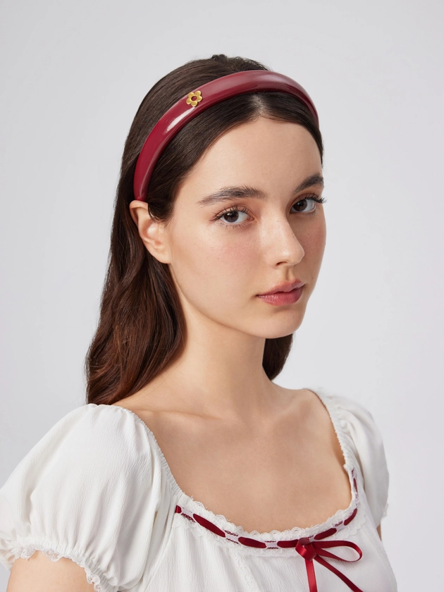 PU Leather FLOWER FAUX PATENT LEATHER HEADBAND For School Daily Casual Date Picnic Holiday