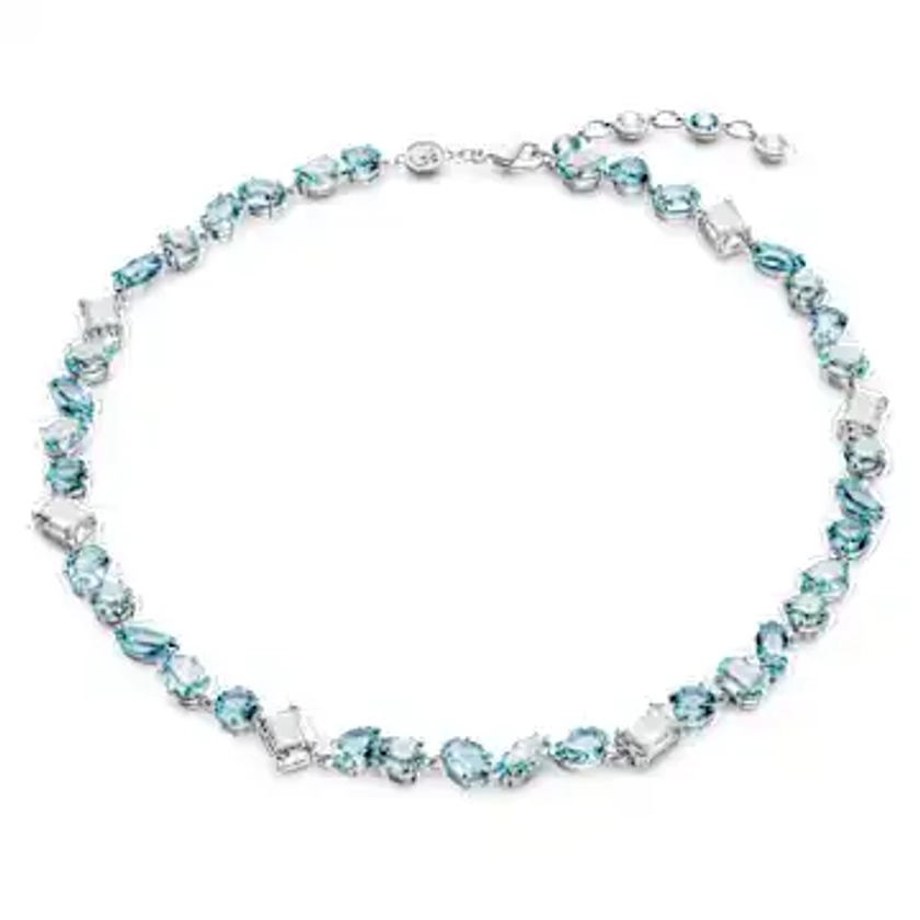 Gema necklace, Mixed cuts, Blue, Rhodium plated