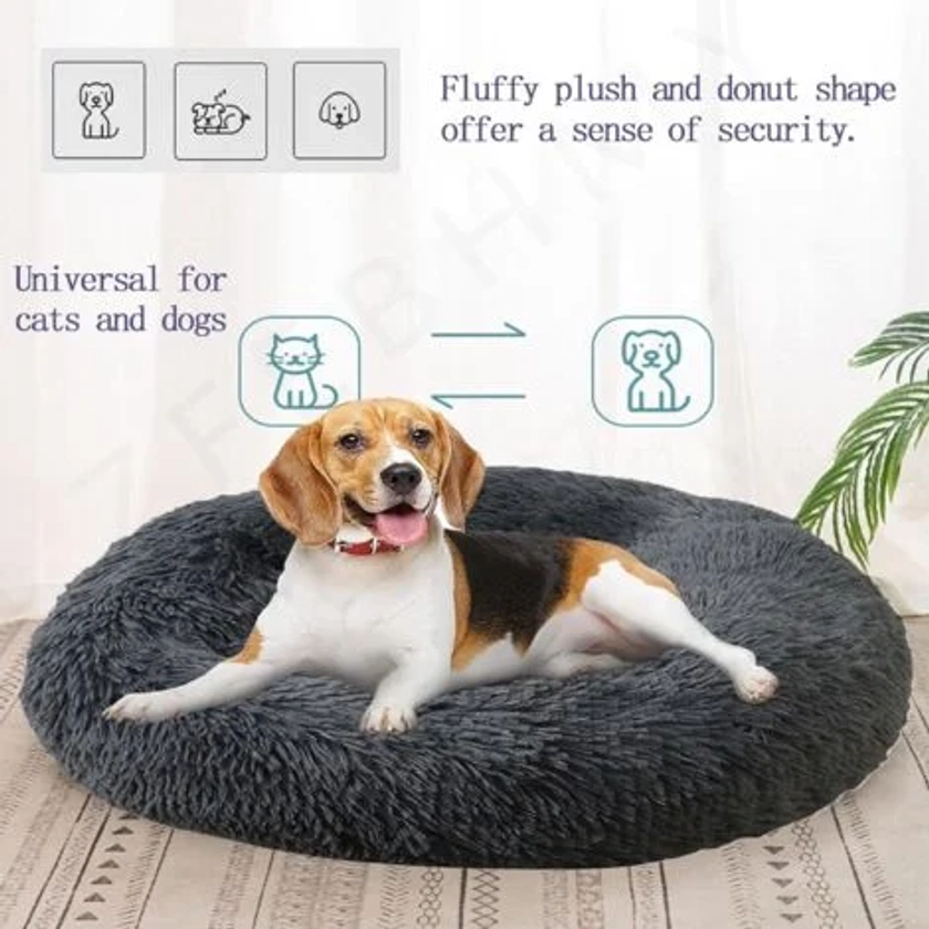 Lit Moelleux Rond Pour Chat Et Chien Extra Large Lavable Avec Coussin Corbeille et panier pour chien 100x100cm Gris