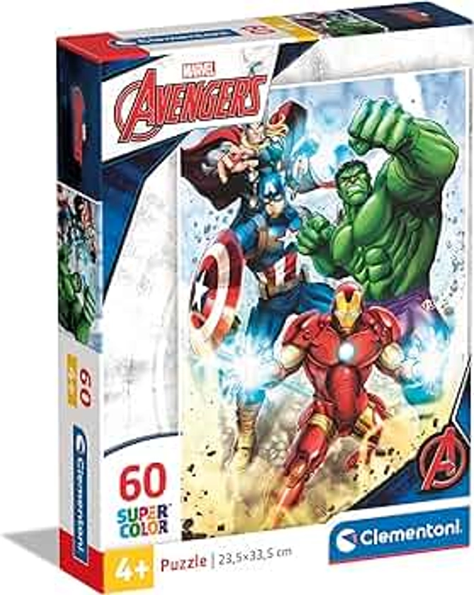 Clementoni - Puzzle per Bambini 60 Pezzi Supercolor, per Bambini 4+ Anni, Illustrazione con Personaggi Marvel Avengers, Supereroi, Idea Regalo, Made in Italy, 33,5x23,5 cm, 26193