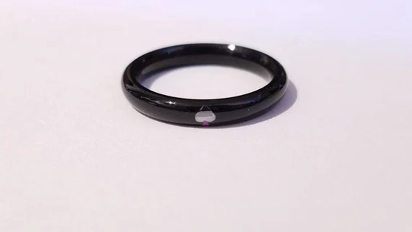 Slim Asexual, Demisexual, Grey Ace Card Suit Rings - 3mm Black Stainless Steel Band - Whole Sizes 3-16