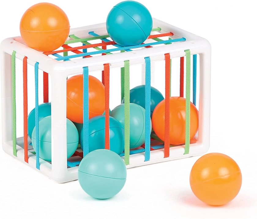 Ludi - Manipulatiekubus – babyspeelgoed – vanaf 10 maanden – ontwikkelt denken, fijne motoriek, gevoel en ontdekking – 1 elastische kubus + 12 oranje en blauwe ballen met grappig geluid : Amazon.nl: Speelgoed & spellen