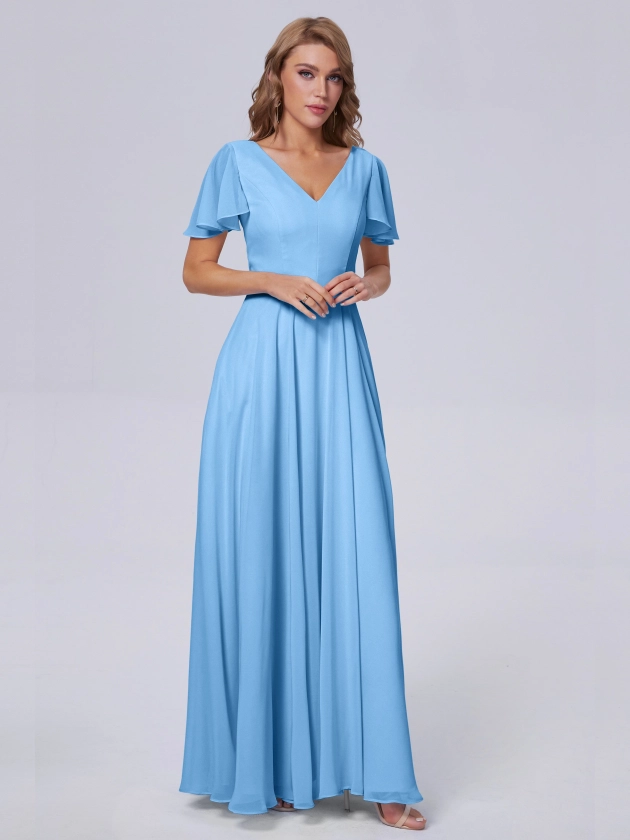 66 Colors: Adorable V Neck Ruffles Bridesmaid Dresses | Cicinia