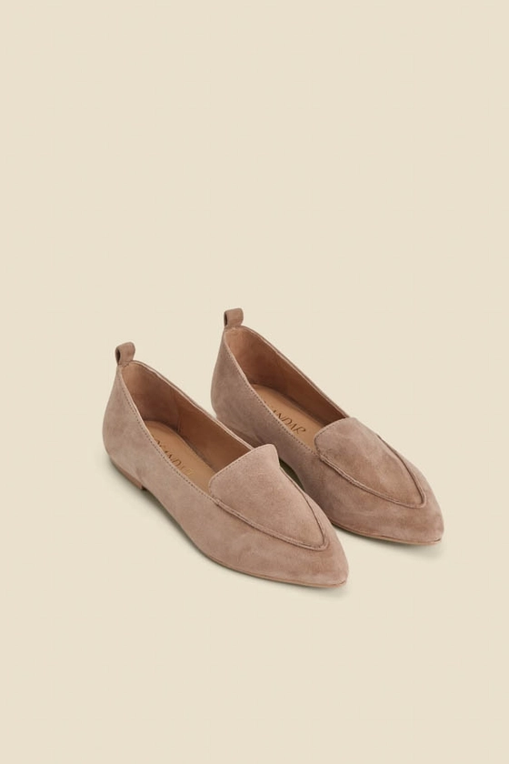 Taupe Pointed Toe Loafers