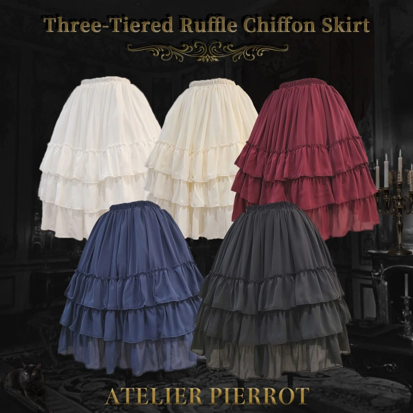 Three-Tiered Ruffle Chiffon Skirt