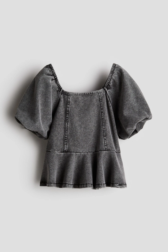 Denim-look Peplum Blouse - Washed gray - Kids | H&M US