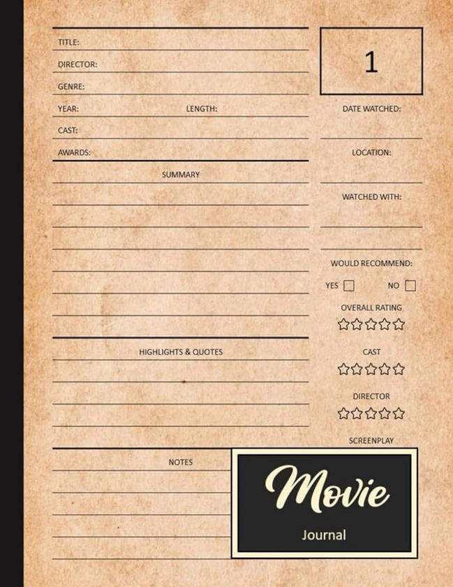 Movie Journal: Record your Thoughts, Ratings and Reviews on Films You Watch for Movie Critics