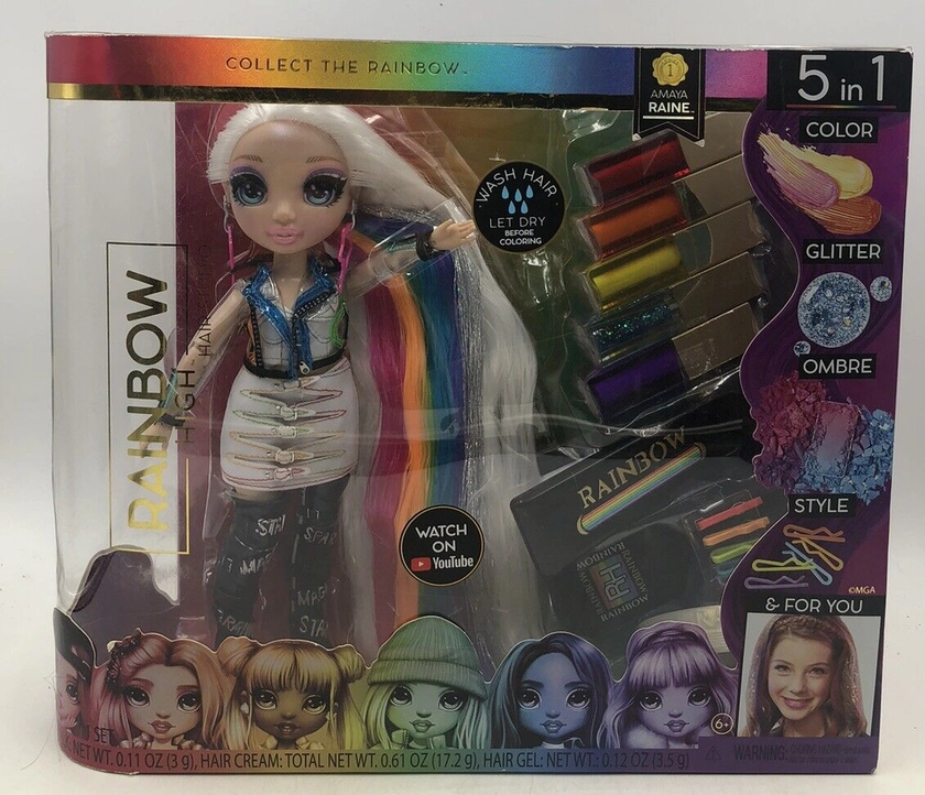 New Rainbow High Hair Salon Amaya Raine 5 In 1 , Color, Glitter, Ombre, Style