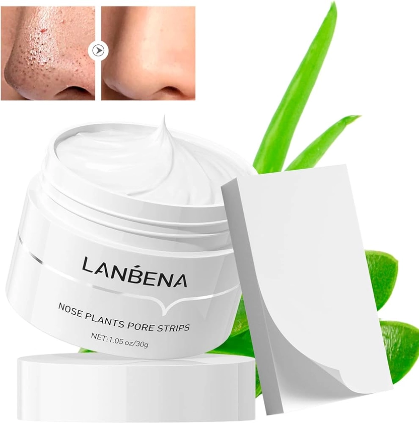 Amazon.com: LANBENA Blackhead Mask with 60 pcs Strips, Blackhead Remover Peel pff Mask, Nose Plants Pore Cleanser Purifying Face Mask(1.05oz/30g) : Beauty & Personal Care
