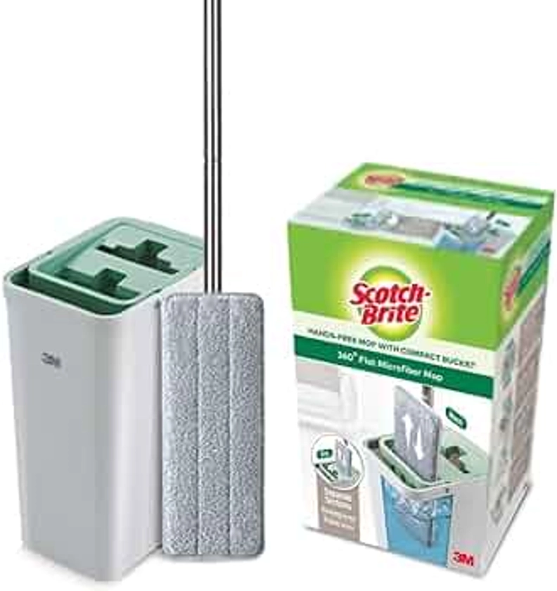 Scotch-Brite Plastic Hands-Free Microfiber Flat Mop With Compact Bucket, Splash Proof Design & Double Scraper For Easy Squeeze (1 Bucket, 1 Mop, 1 Refill) : Amazon.in: Home Improvement