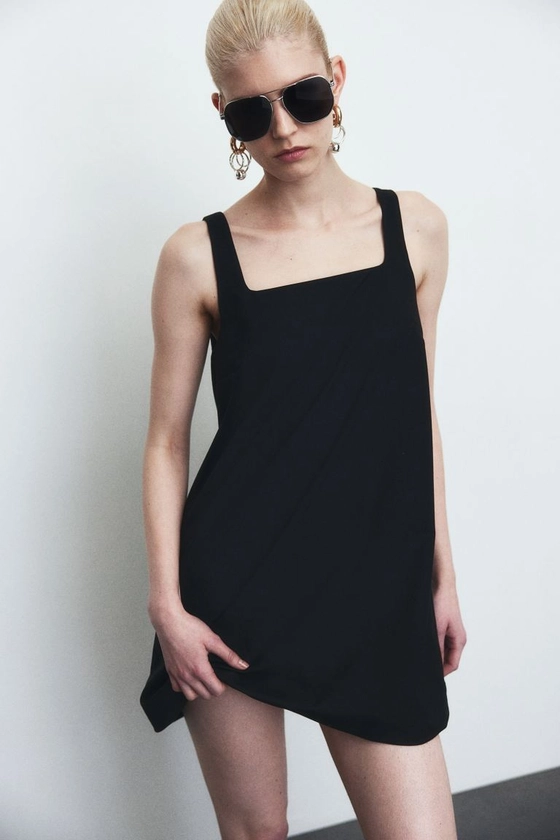 A-line Dress - Square Neckline - Sleeveless - Black - Ladies | H&M US