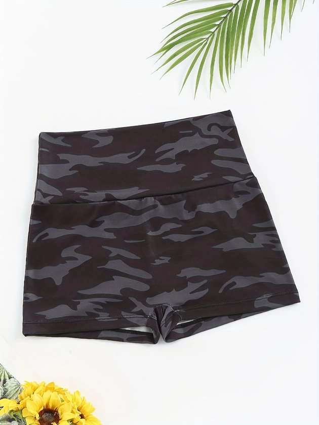 Camouflage Print Lounge Bottoms, Comfy Elastic Waistband Shorts, Womens Loungewear & Sleepwear