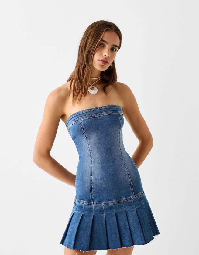 Mini-robe denim plissée - Tops et bodies - Femme